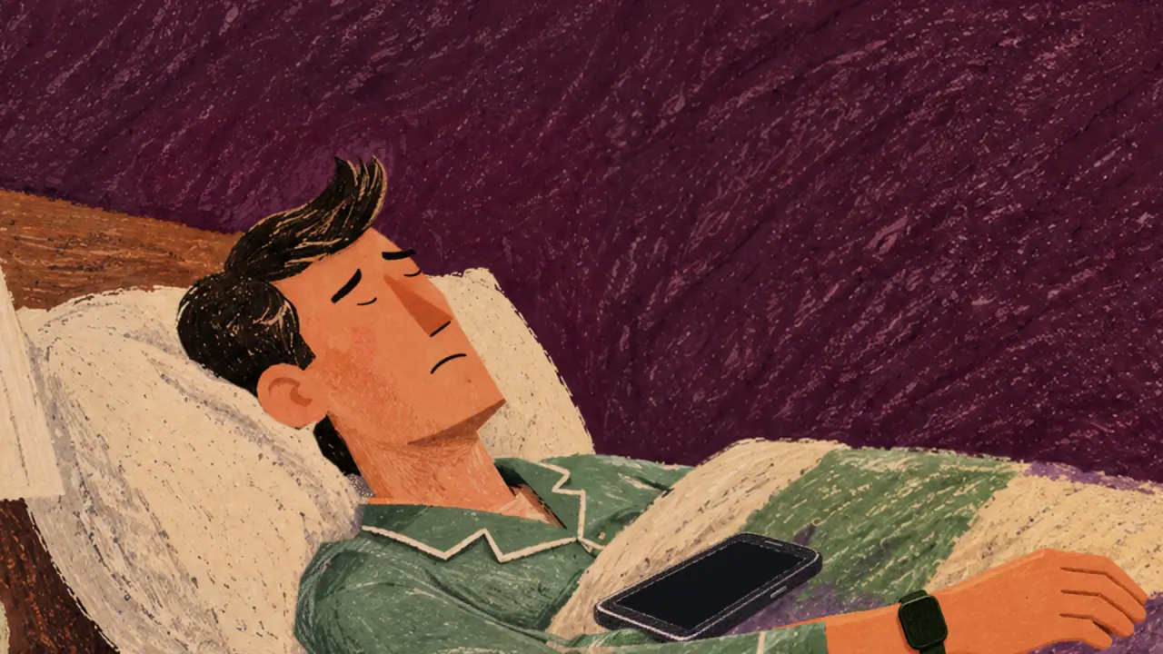 He closes his eyes in a long sigh. The phone on his chest goes dark.